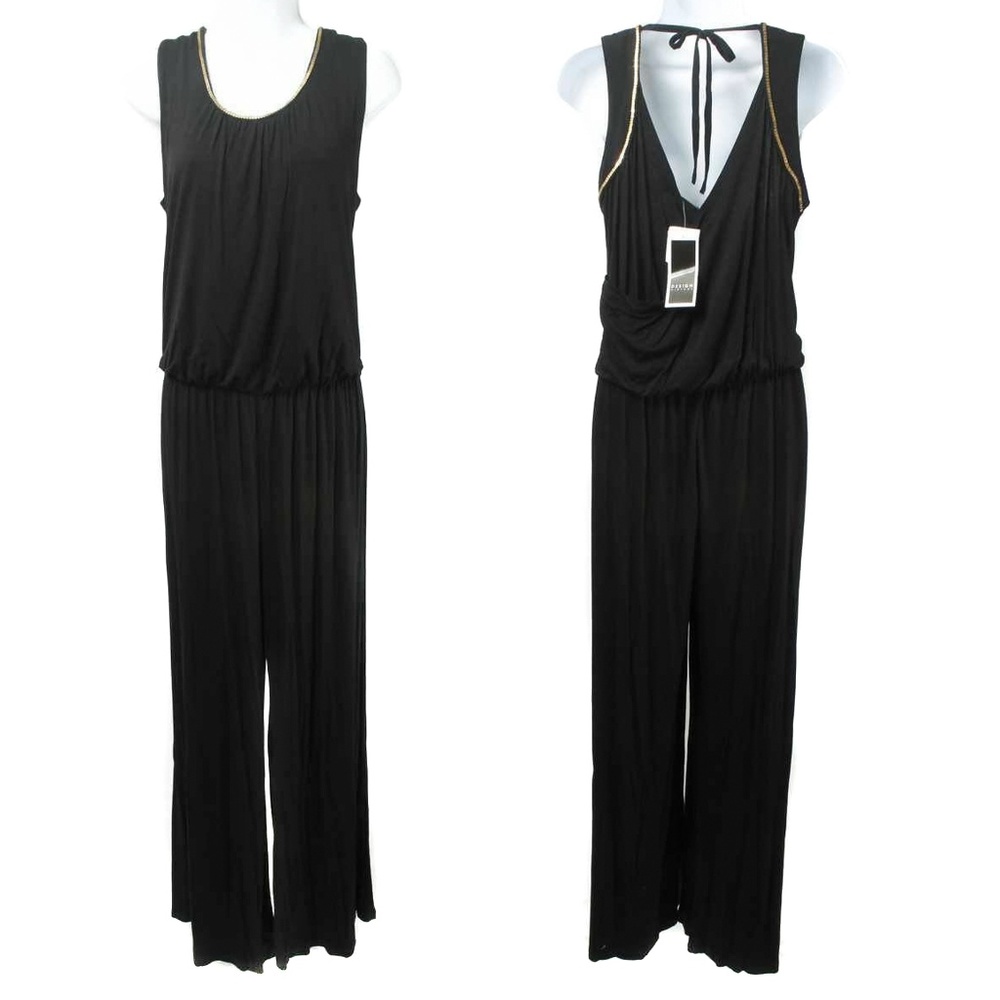 DESIGN HISTORY Black Chain Detail Blouson Wide Leg Jumpsuit NWT Size M